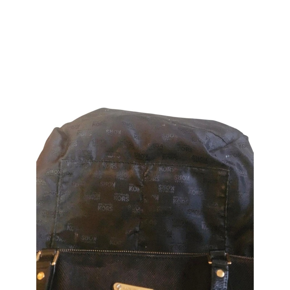 Michael Kors Black Canvas Leather Trim Studded Tote Shoulder Bag Gold Hardware - Picture 6 of 12